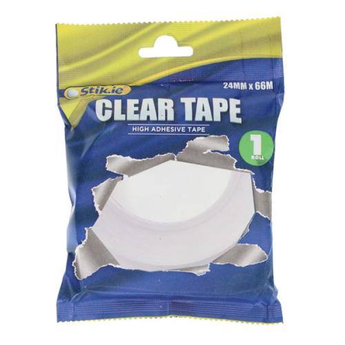 STIKIE 24MM X 66M CLEAR HIGH ADHESIVE TAPE / 1 ROLL