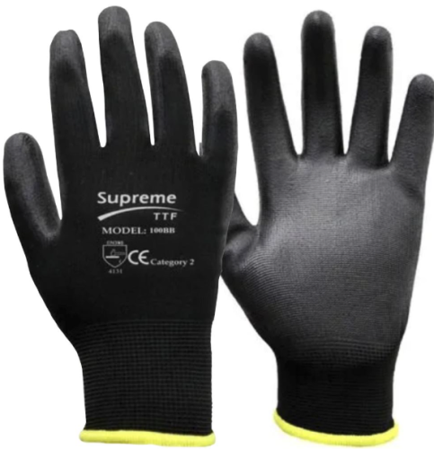 Black PU Grip Work Gloves 100BB 13G With PU Coating Supreme