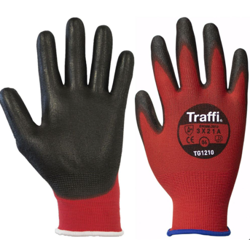 CUT A Palm Coated Red Gloves 13G TraffiGlove