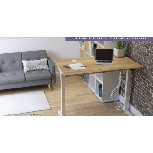 HiRise desk, 1400 x 800mm top, Natural Halifax Oak 3DMFC, White frame