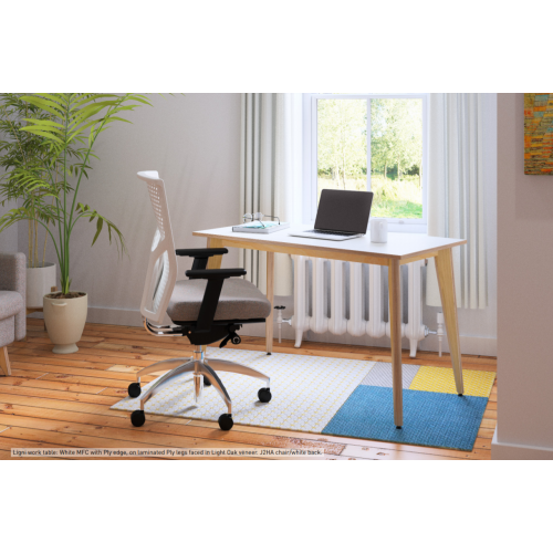 Ligni Workstation, 1400 x 650mm, White MFC (legs faced in Light Oak Veneer)