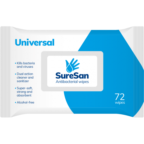 SureSan Anti-Bacterial Universal Wipe, 72/pack