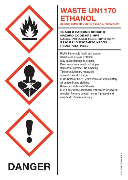 Waste Ethanol Label 63 Sheets 8 Per Sheet