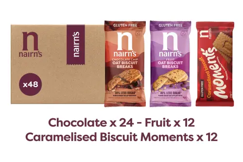 Nairns Gluten Free Biscuits x48 Total - Chocolate x24, Fruit x12, Caramelised x12
