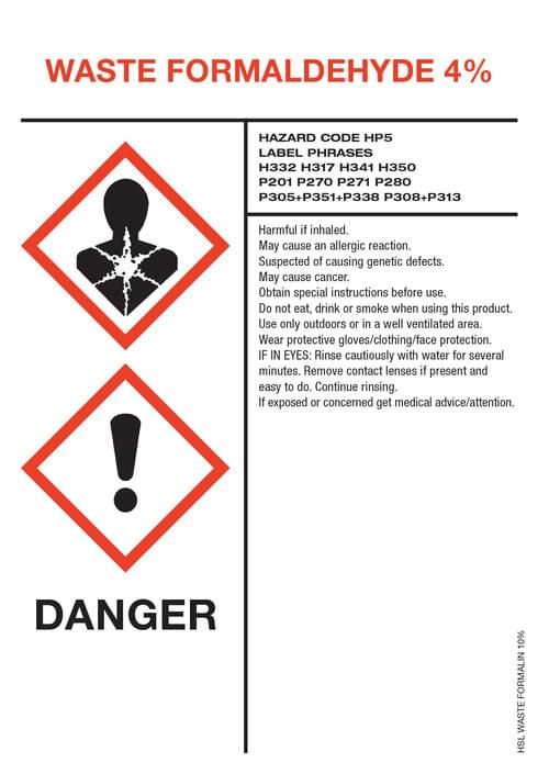 Waste Formalin Label 63 Sheets 8 Per Sheet