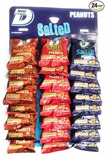 Big D Nuts | Mixed Pub Hanging Card 24x50g | 8 x Salted - 8 x Dry Roasted - 8 x Chilli
