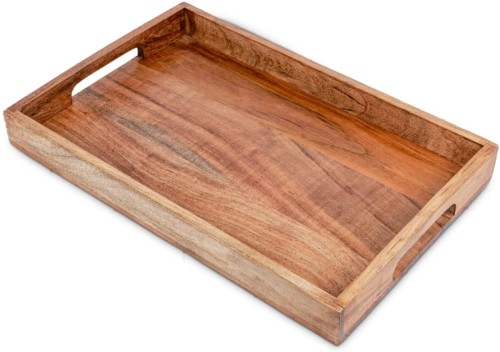 Samhita Acacia Wooden Serving Tray with Handles 38.1cm x 25.4cm x 4.06cm)