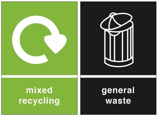 Recycling Bin Stickers General Waste and Mixed Recycling 150mm x 100mm Pk2 S/A
