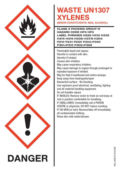 Waste Xylene Label 63 Sheets 8 Per Sheet