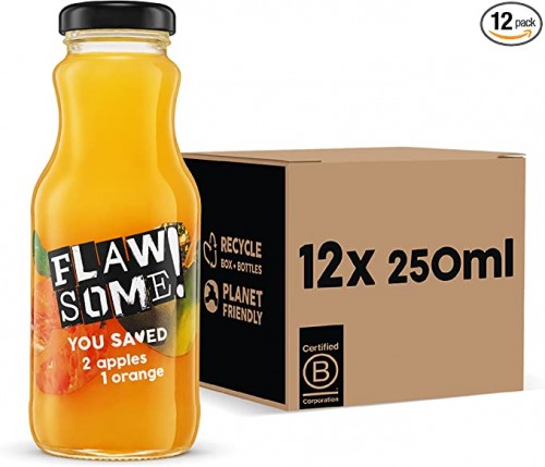 Flawsome! Apple & Orange 12x250ml - Cold-Pressed Juice - No Added Sugar Pressed Apple & Orange Juice – 100% Natural Pure Juice with No Sweeteners – Craft Vegan Juice Not from Concentrate