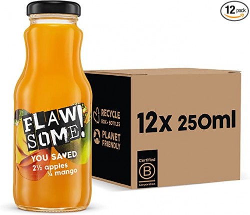 Flawsome! Apple & Mango 12x250ml - Cold-Pressed Juice - No Added Sugar Pressed Apple & Mango Juice – 100% Natural Pure Juice with No Sweeteners – Craft Vegan Juice Not from Concentrate