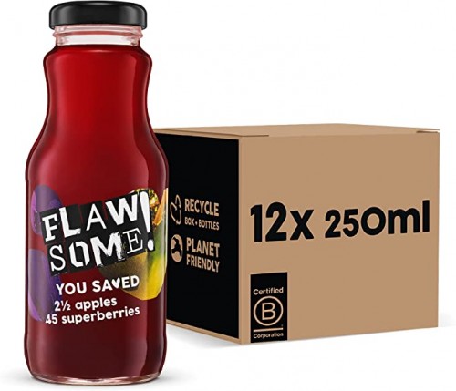 Flawsome! Apple & Superberry 12x250ml - Cold-Pressed Juice - No Added Sugar Pressed Apple & Superberry Juice – 100% Natural Pure Juice with No Sweeteners – Craft Vegan Juice Not from Concentrate
