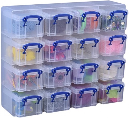 Really Useful Organiser, 16 x 0.3 Litre Storage Boxes in a Clear Plastic Organiser and Clear Boxes