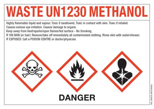 Waste Methanol Label 63 Sheets 8 Per Sheet