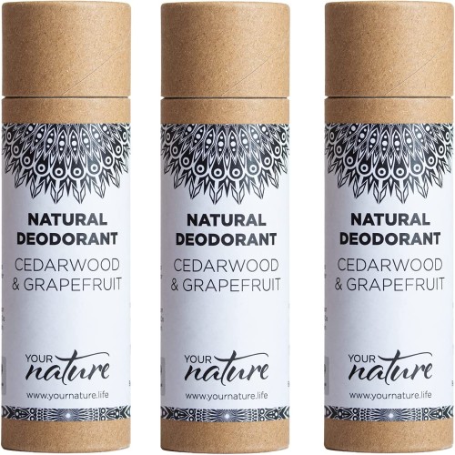 Natural Deodorant Plastic Free Eco Friendly Cruelty free for Women & Men Cedarwood & Grapefruit Trio Pack