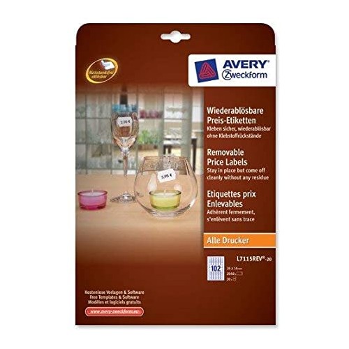Avery L7115REV-20, All Printers, 102 Labels Per Sheet, 2040 Labels Per Pack, White