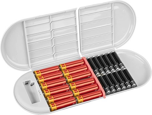 Linkidea Battery Storage Case Holder Box with Electric Quantity Detection, Portable Battery Organizer Storage Case, Battery Holder Organizer Storage Box for 12 AA, 12 AAA, Button (Grey)
