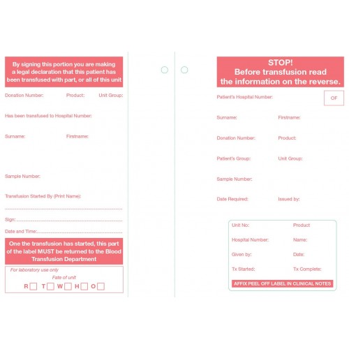Blood Tranfusion Clinical Notes A6 4 Part 1 Integrated Label 2 Punched Pack 1000