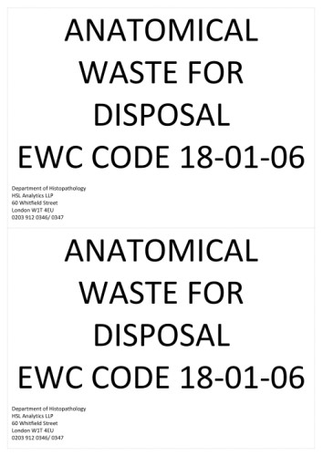 HSL Anatomical Waste For Disposal Label Pack 200