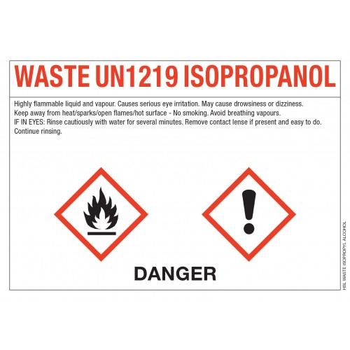 Waste Isopropyl Alcohol Label 63 Sheets 8 Per Sheet