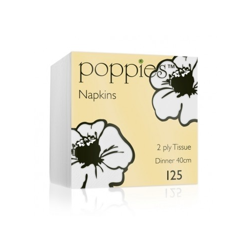 Poppies 2ply white dinner napkins (2000)