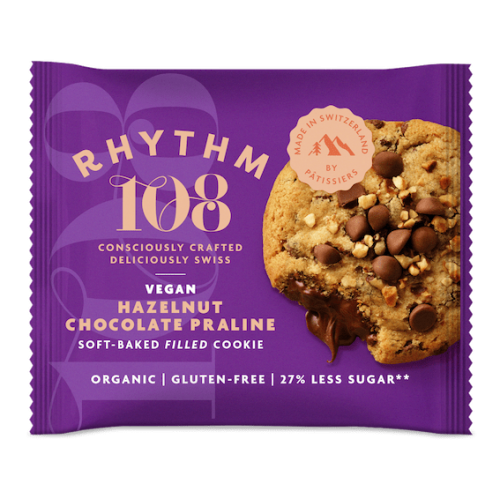 Rhythm 108 Swiss Vegan Hazelnut Chocolate Praline Soft-Baked Filled Cookie 12 x 50g