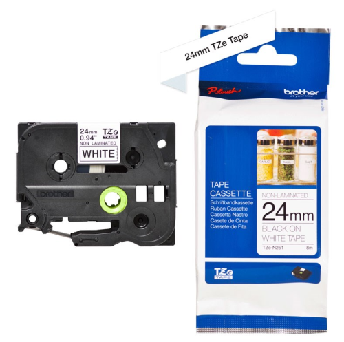 Brother TZe-N251 Black on White Labelling Tape – 24mm wide.