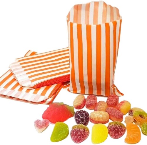 100 5" x 7" Striped Candy Sweet Paper Bags