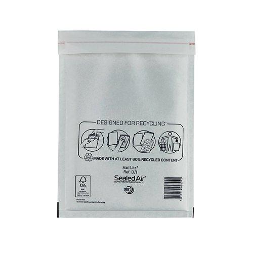 Mail Lite Bubble Lined Postal Bag Size D/1 180x260mm White (Pack of 100) MLW D/1