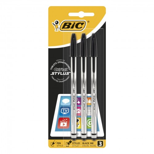 Bic Cristal Stylus Med card blk Pk3