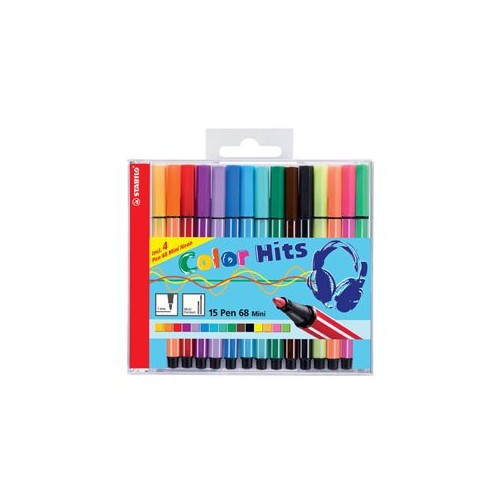 Stabilo 68 Fibre-Tip Mini Colour Pen Wallet 15 pcs