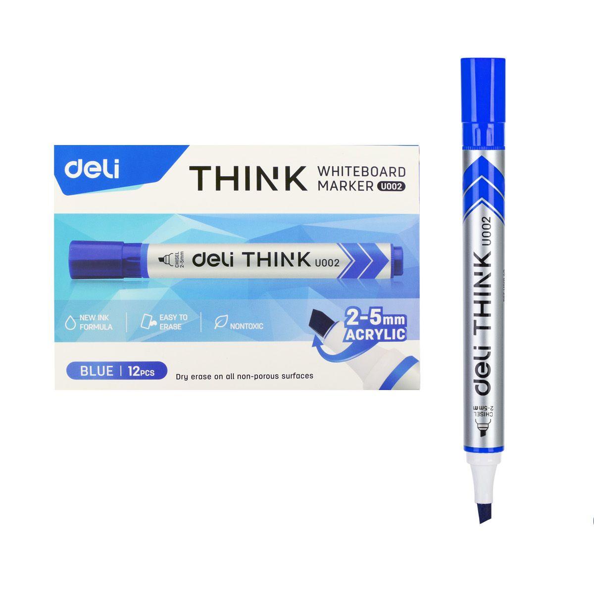 Deli Think Whiteboard Marker Chisel Blue Bx12