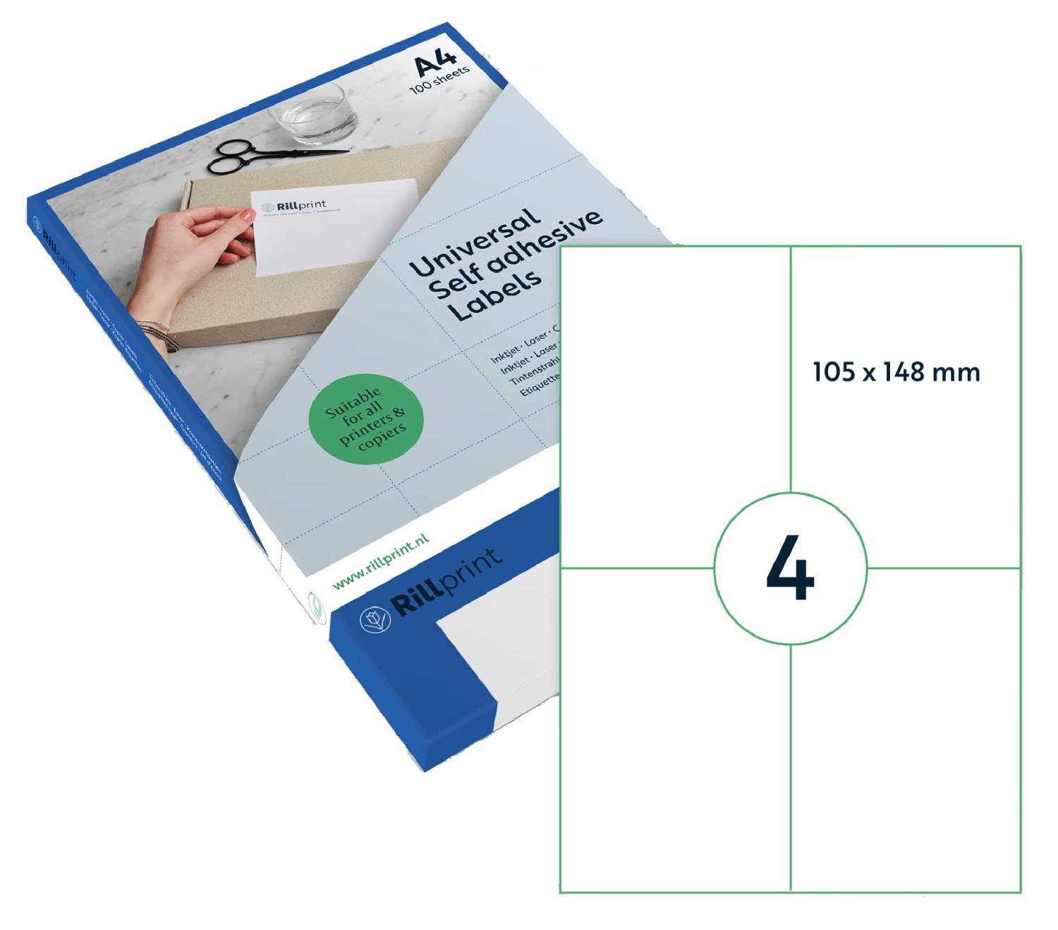 Universal Labels A4 105x148mm 4up Bx100