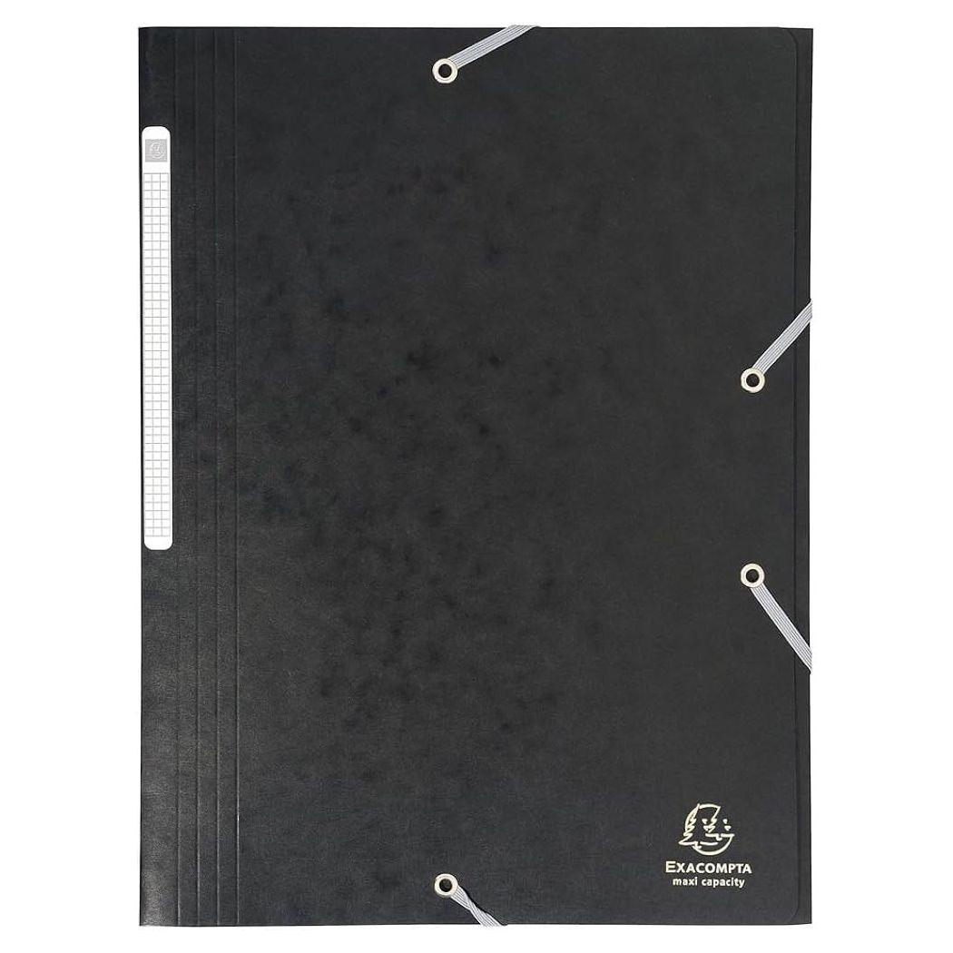 Exacompta 3 Flap Folder Elastic A4 Max Cap Black 25s