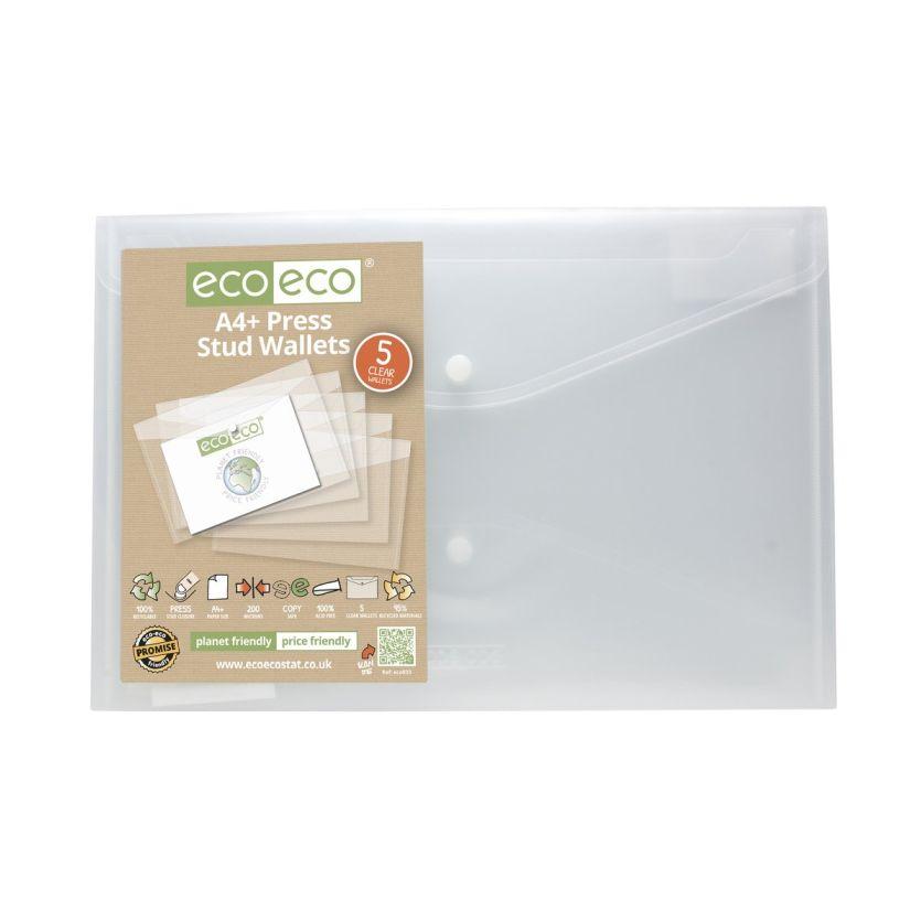 EcoEco Button Wallet 95% Recycled A4+ clear Pk5