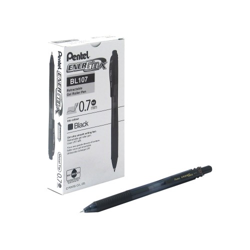 Pentel EnerGel X Retractable Gel Pen Medium Black (Pack of 12) Plus 12 Free Refills