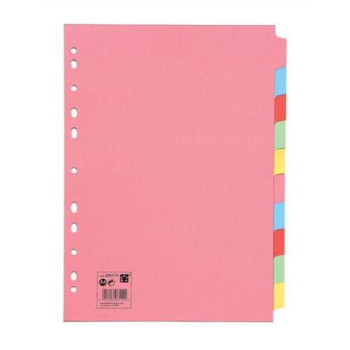 2 Sets of 10 Part Subject File Dividers A4 Plain Coloured Tabs by 5 Star Office, PRM1045