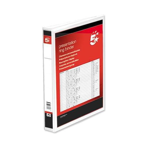 40 A4 Presentation Binder 16mm Narrow Slim White 4-D Pvc Ring File by 5 Star Office, PRM1351