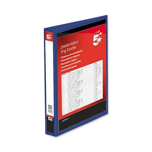 100 A4 Presentation Display Binder Folders 38mm Blue PVC 4 Ring File by 5 Star Office, PRM1641