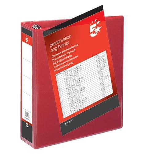 100 A4 Presentation Display Binder Folders 50mm Red PVC 4 Ring File by 5 Star Office, PRM1647