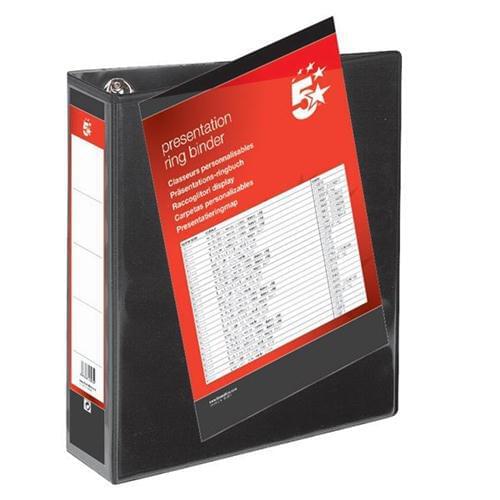 50 A4 Presentation Binders Large Capacity 65mm Black 4 D Ring Wide File by 5 Star Office, PRM1459