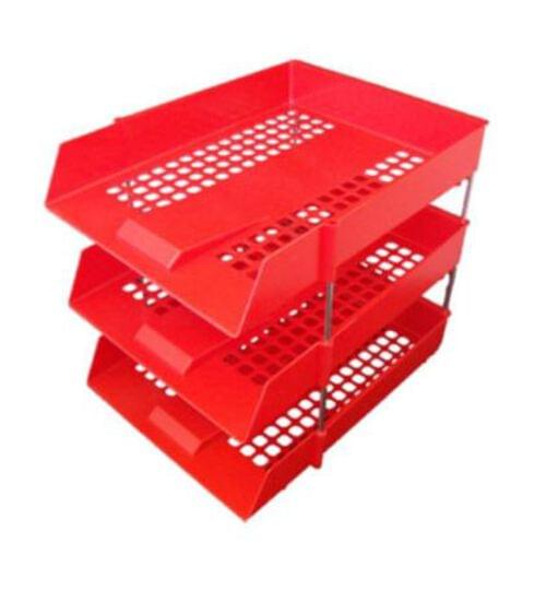 Stacking IN/OUT Letter Trays Desk Set with Risers Red by 5 Star Office, PRM1346