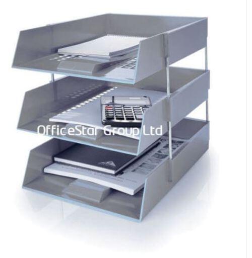 Stacking IN/OUT Letter Trays Desk Set with Risers Grey