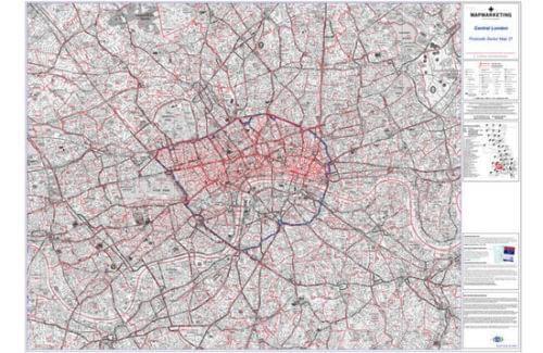 Laminated Postcode Wall Map Of London M25 England UK Britain S8