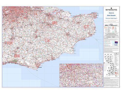 Postcode Laminated Large Wall Map of Kent East Sussex Canterbury Dover Maidstone S5
