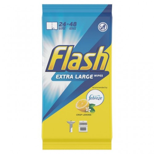 Flash Antibacterial Sanitising Cleaning Wet Wipes Unscented for Surfaces Pack 24 48 Large