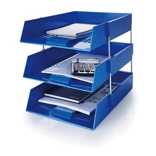 Stacking IN/OUT Letter Trays Desk Set with Risers Blue by 5 Star Office, PRM1344