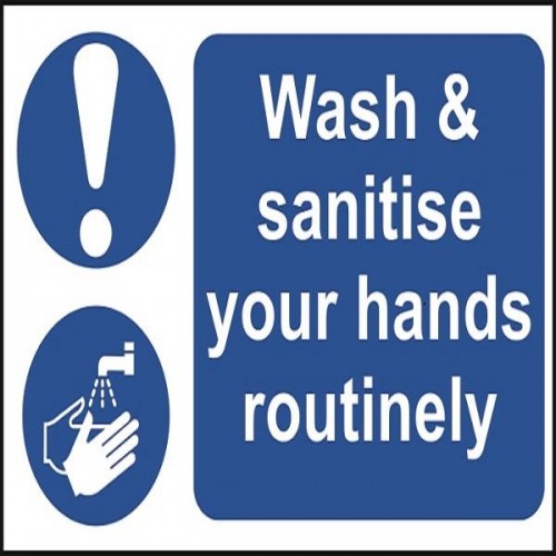 Wash and Sanitise Your Hands Routinely 30x20cm Sticky Self Adhesive Vinyl Sign by Stewart Superior, SIGN101