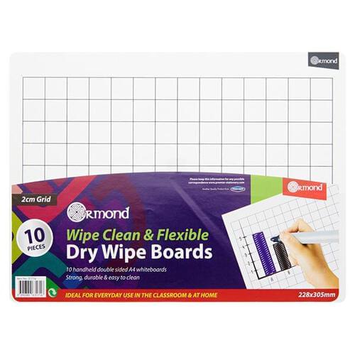 Ormond Pkt.10 228x305mm Dry Wipe Boards - 2cm Grid