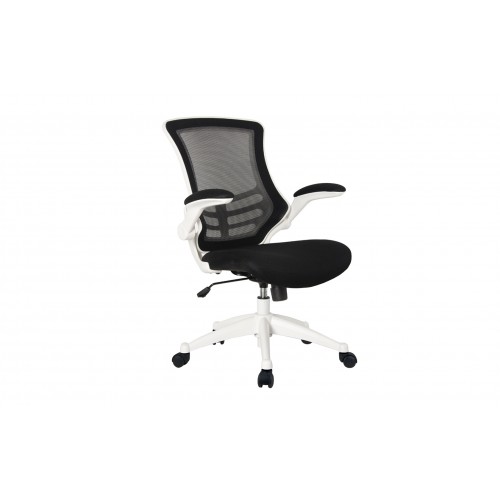 Mesh Back Office Chair With Folding Arms - White